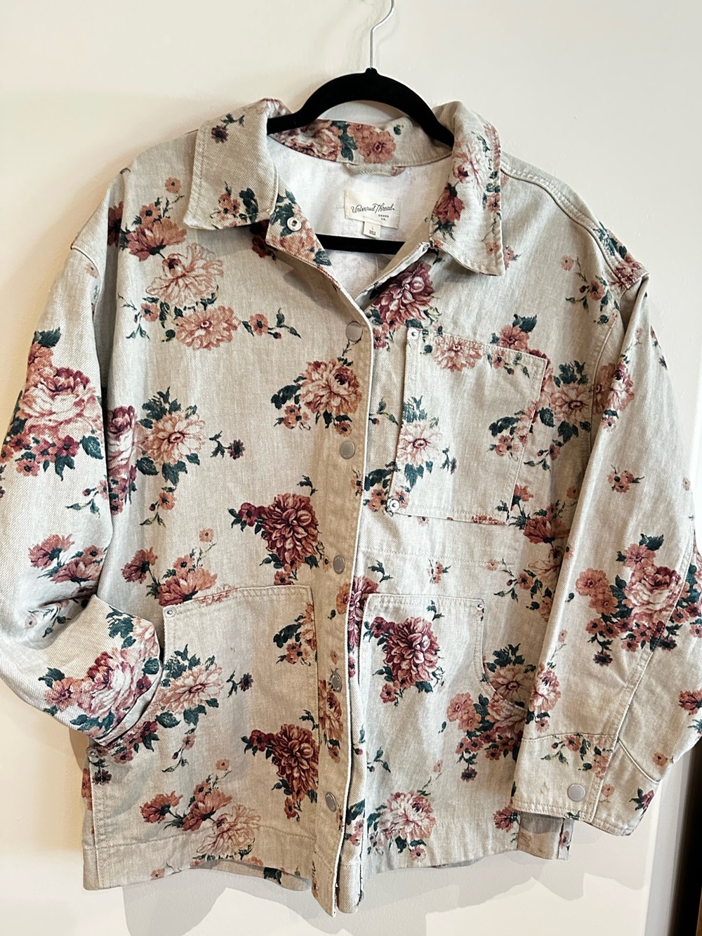 UNIVERSAL THREAD size LARGE Lightweight Tan Denim Floral Jacket NEW $55
